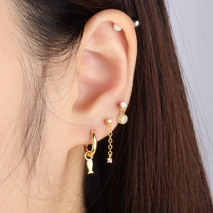 E2312055 Round Gemstone Chain Earring - OhmoJewelry