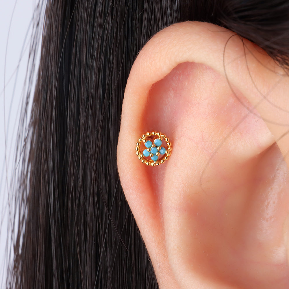 E23m11036 Delicate Turquoise Flower Stud - OhmoJewelry