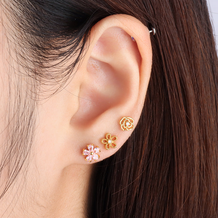 E2401006 Exquisite Pink Flower Stud - OhmoJewelry