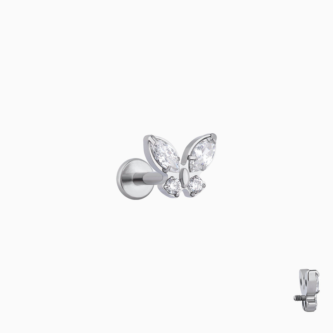 Shiny Titanium Butterfly Stud - OhmoJewelry