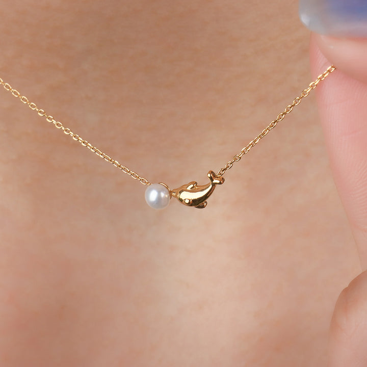 Dolphin Play Pearl Necklace - OhmoJewelry