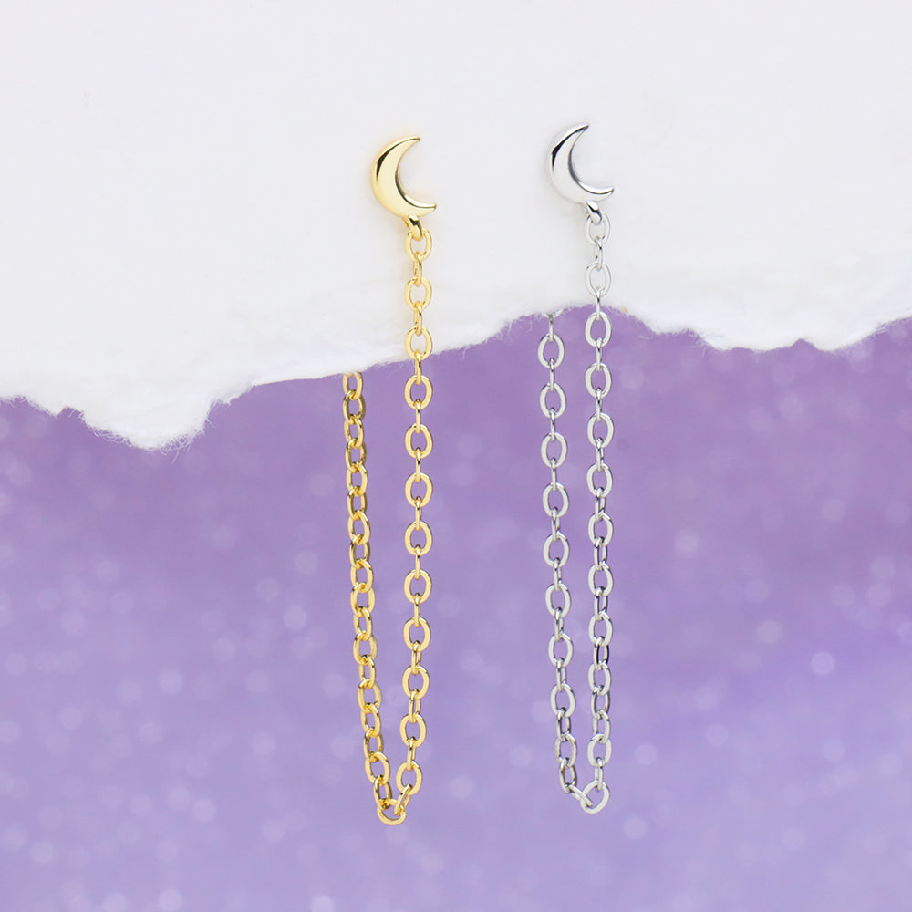 Crescent Moon Chain Earrings - OhmoJewelry