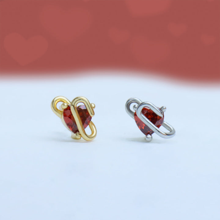 Heart Paper Clip Stud - OhmoJewelry