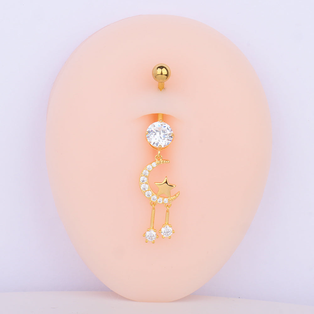 Moon &amp; Star Pendant Belly Ring - OhmoJewelry