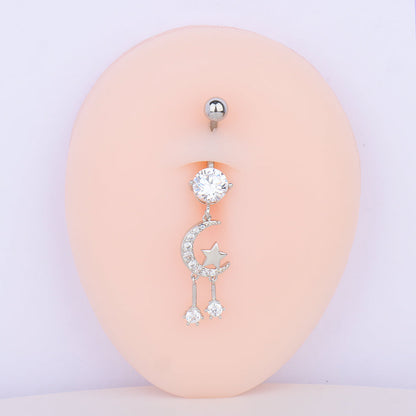 Moon &amp; Star Pendant Belly Ring - OhmoJewelry
