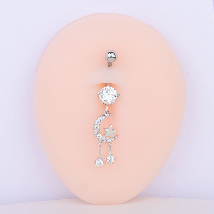 Moon & Star Pendant Belly Ring - OhmoJewelry