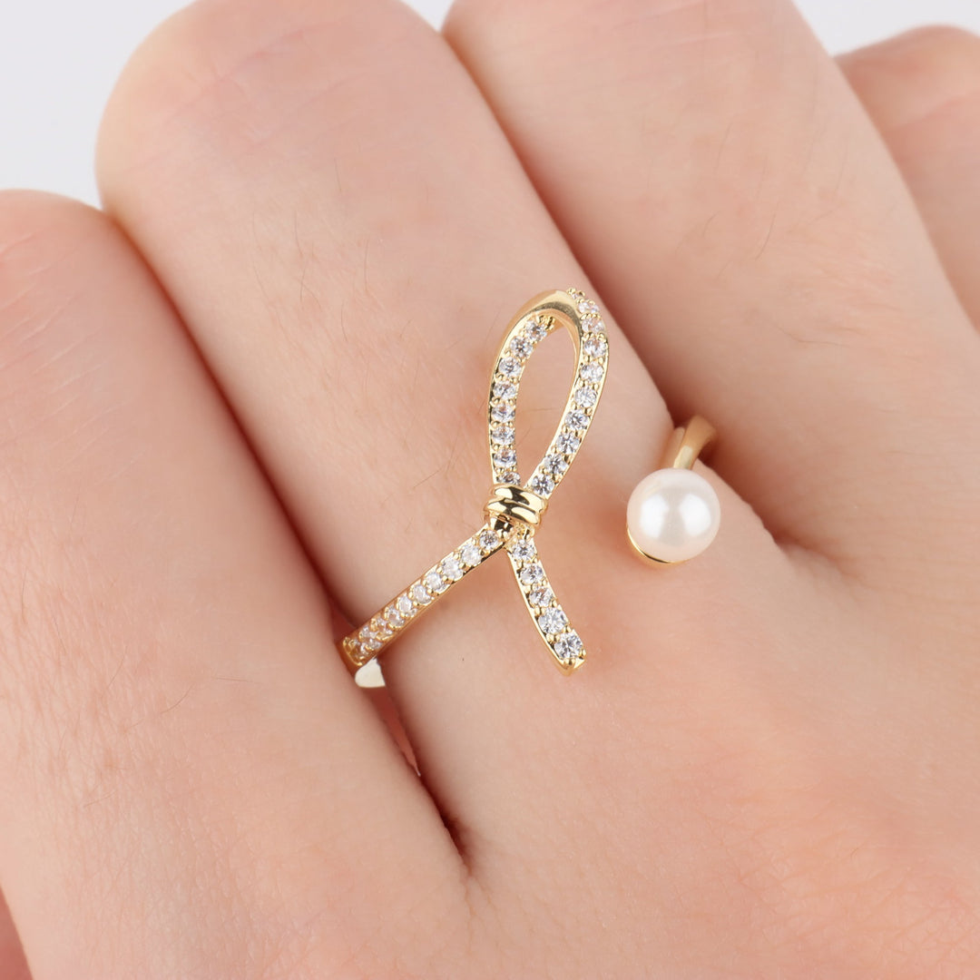 Open Bow Pearl Ring - OhmoJewelry