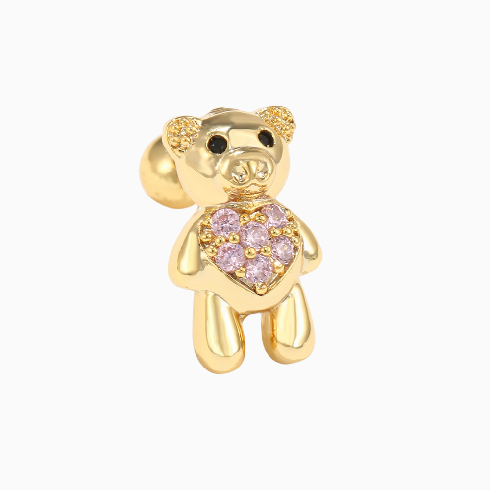 Pinky Teddy Bear Stud - OhmoJewelry