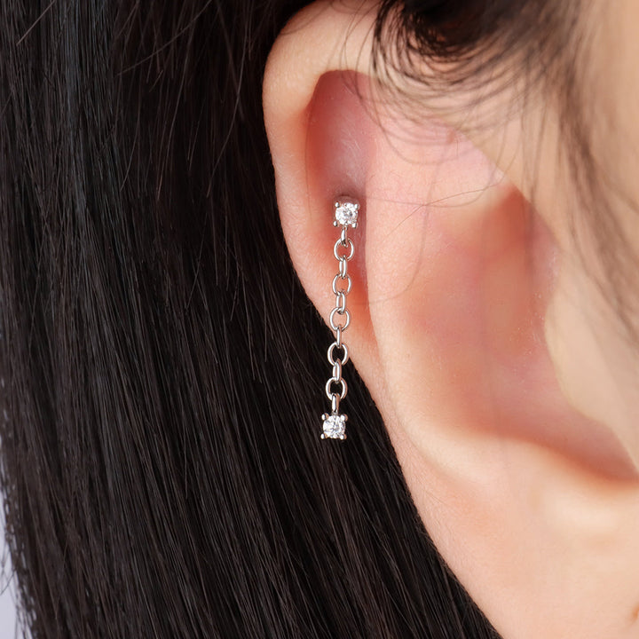 Round Gemstone Chain Earring - OhmoJewelry