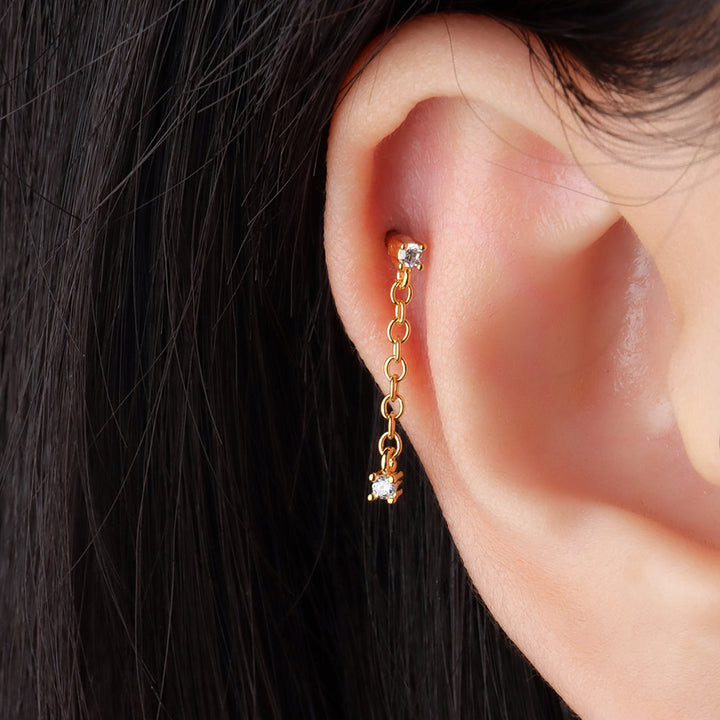 Round Gemstone Chain Earring - OhmoJewelry