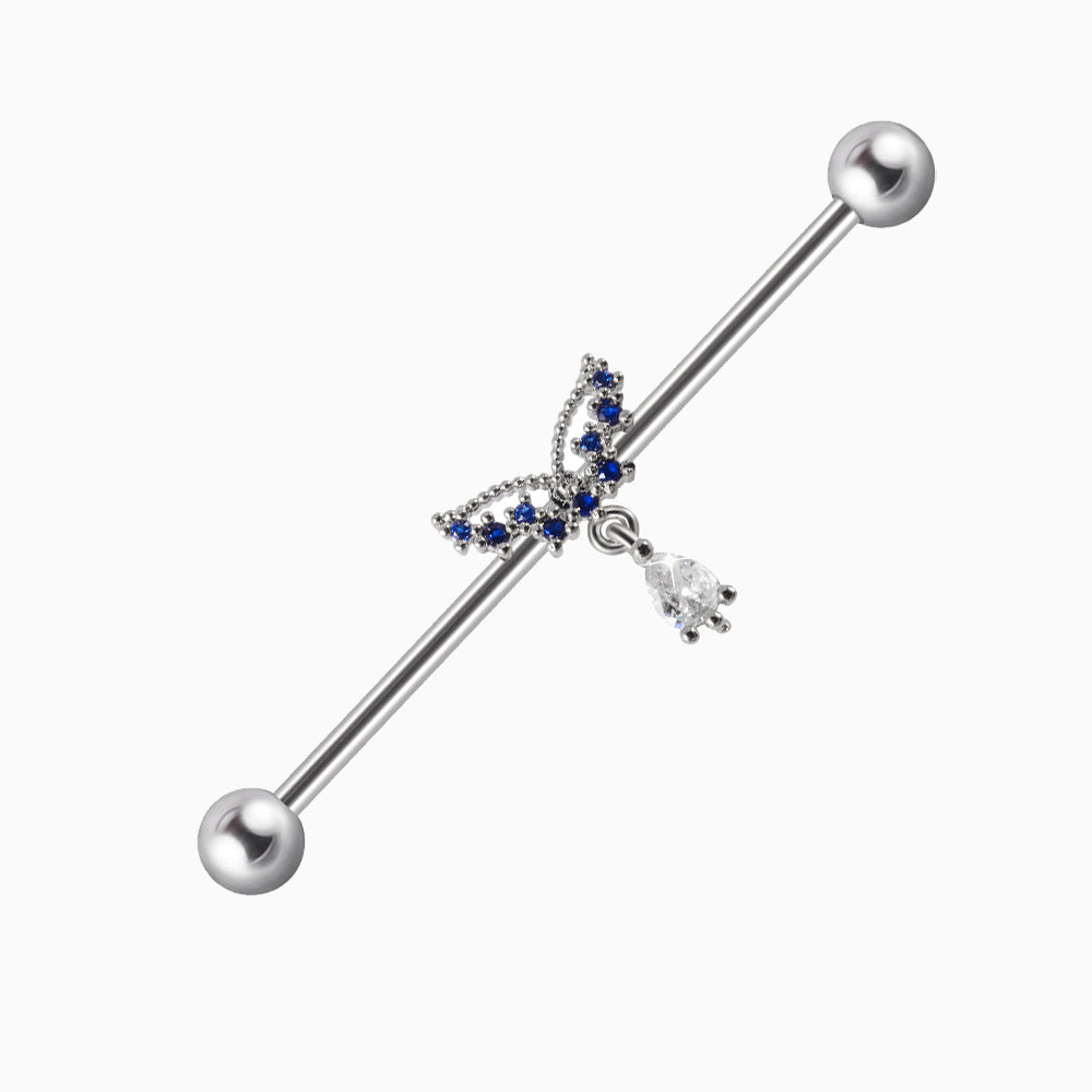 Blue Flying Wings Industrial Barbell - OhmoJewelry
